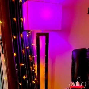 Sliver floor lamp with white marble base and white shade